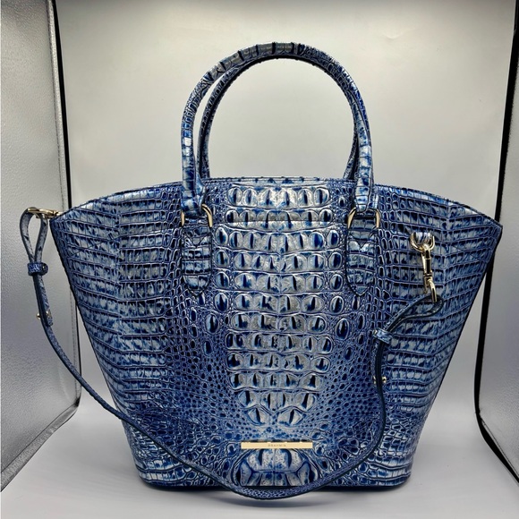 Brahmin Leather Large Tote Style Bag Coastal Blue Melbourne - Picture 5 of 16